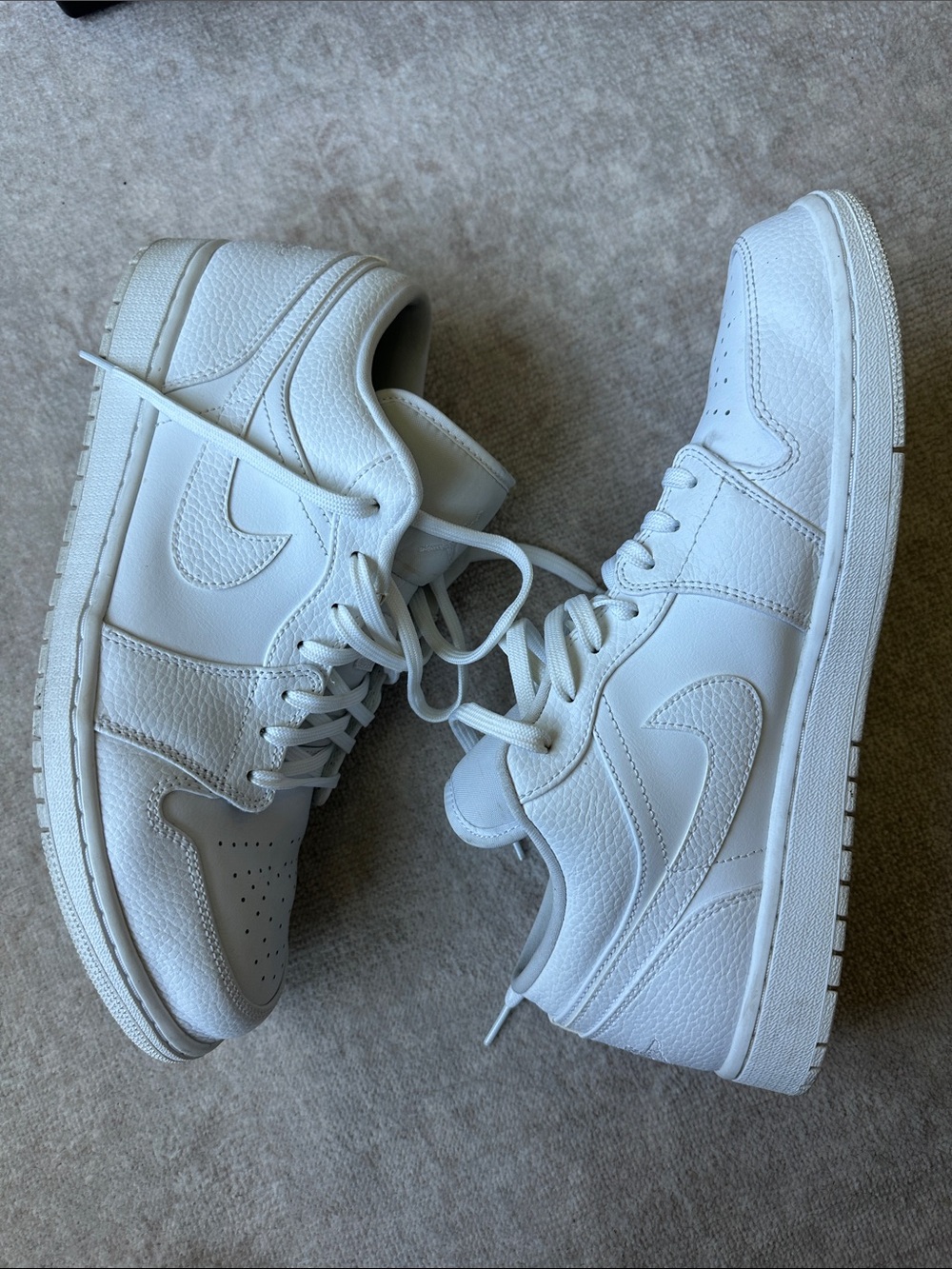 Men’s Nike Air Jordan 1 Low - White Leather Sneakers - Picture 4 of 5